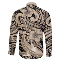 Polynesian Shark Tribal Tattoo Family Matching Off Shoulder Short Dress and Hawaiian Shirt Beige Style LT9 - Polynesian Pride