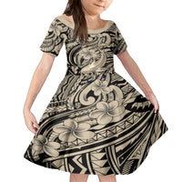 Polynesian Shark Tribal Tattoo Family Matching Summer Maxi Dress and Hawaiian Shirt Beige Style LT9 Daughter's Dress Beige - Polynesian Pride