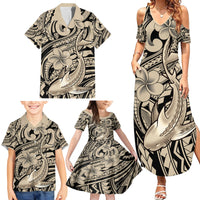 Polynesian Shark Tribal Tattoo Family Matching Summer Maxi Dress and Hawaiian Shirt Beige Style LT9 - Polynesian Pride