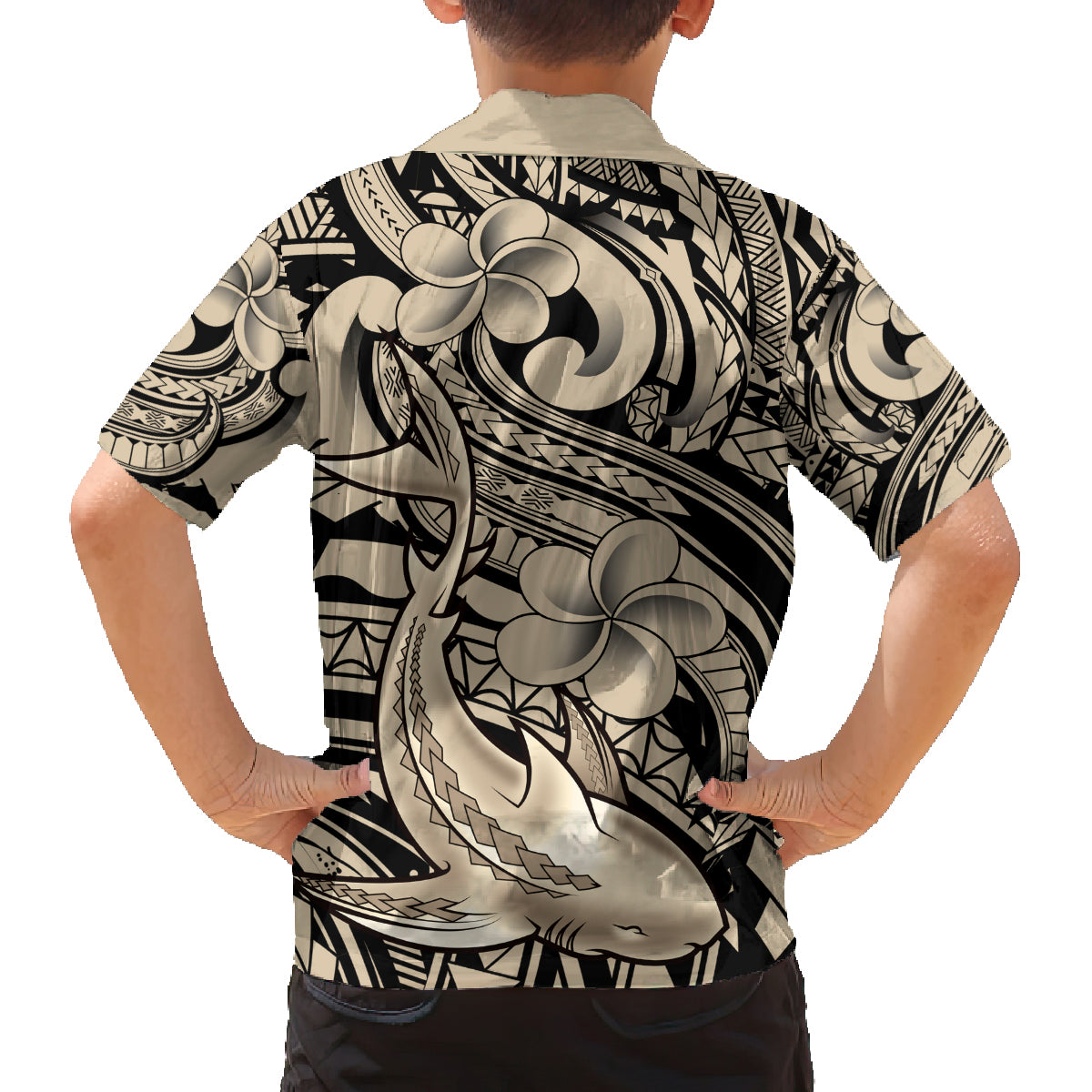 Polynesian Shark Tribal Tattoo Family Matching Tank Maxi Dress and Hawaiian Shirt Beige Style LT9 - Polynesian Pride