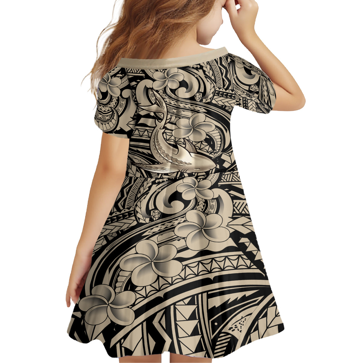 Polynesian Shark Tribal Tattoo Family Matching Tank Maxi Dress and Hawaiian Shirt Beige Style LT9 - Polynesian Pride