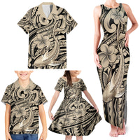 Polynesian Shark Tribal Tattoo Family Matching Tank Maxi Dress and Hawaiian Shirt Beige Style LT9 - Polynesian Pride
