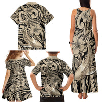 Polynesian Shark Tribal Tattoo Family Matching Tank Maxi Dress and Hawaiian Shirt Beige Style LT9 - Polynesian Pride