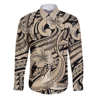 Polynesian Shark Tribal Tattoo Family Matching Tank Maxi Dress and Hawaiian Shirt Beige Style LT9 Dad's Shirt - Long Sleeve Beige - Polynesian Pride
