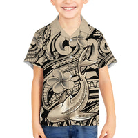 Polynesian Shark Tribal Tattoo Family Matching Tank Maxi Dress and Hawaiian Shirt Beige Style LT9 Son's Shirt Beige - Polynesian Pride