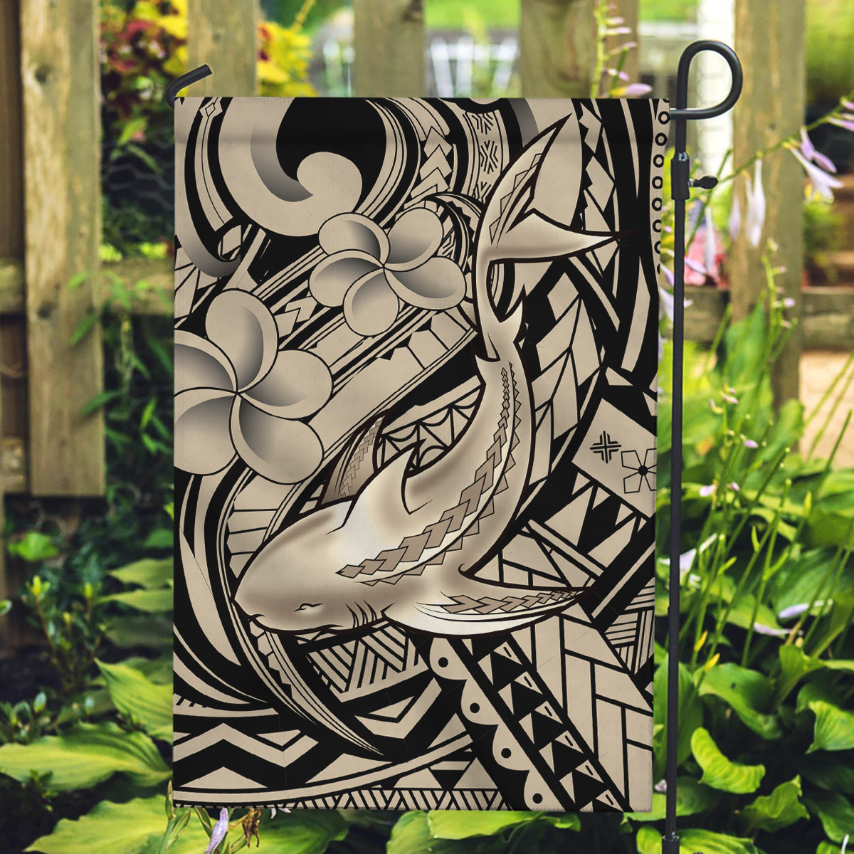 Polynesian Shark Tribal Tattoo Garden Flag Beige Style LT9 Garden Flag Beige - Polynesian Pride