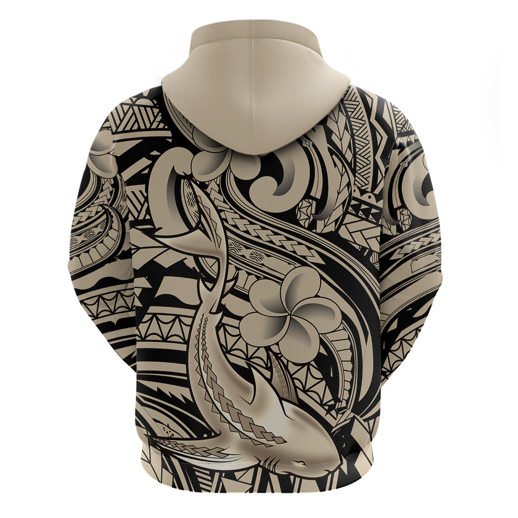 Polynesian Shark Tribal Tattoo Hoodie Beige Style