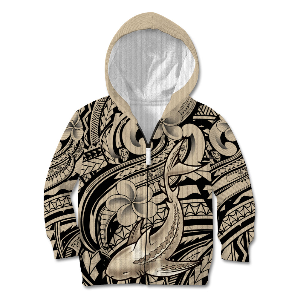 Polynesian Shark Tribal Tattoo Kid Hoodie Beige Style LT9 Zip Hoodie Beige - Polynesian Pride