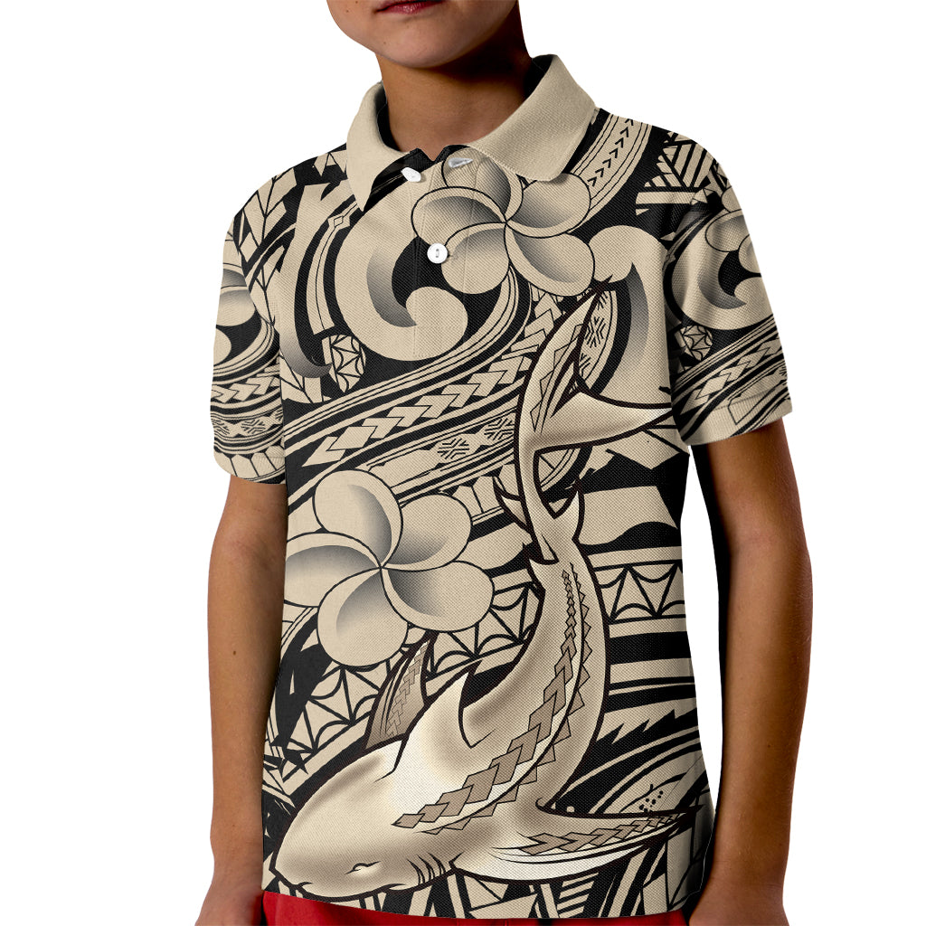 Polynesian Shark Tribal Tattoo Kid Polo Shirt Beige Style