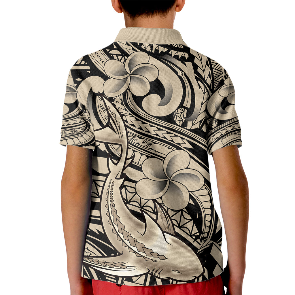 Polynesian Shark Tribal Tattoo Kid Polo Shirt Beige Style