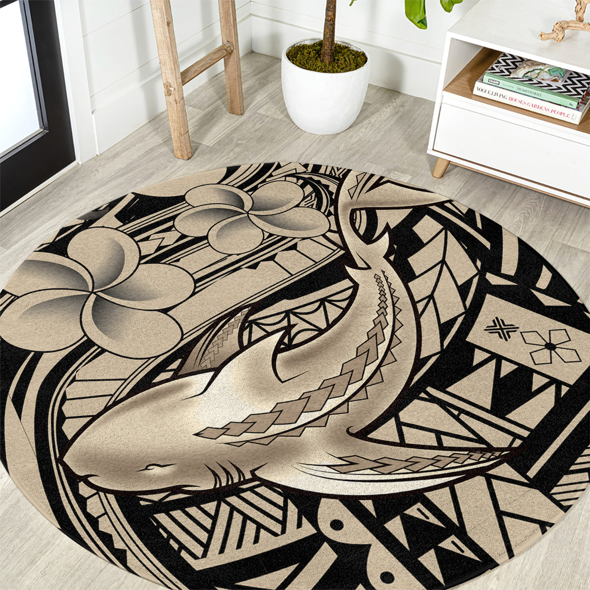 Polynesian Shark Tribal Tattoo Round Carpet Beige Style LT9 Beige - Polynesian Pride