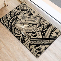 Polynesian Shark Tribal Tattoo Rubber Doormat Beige Style
