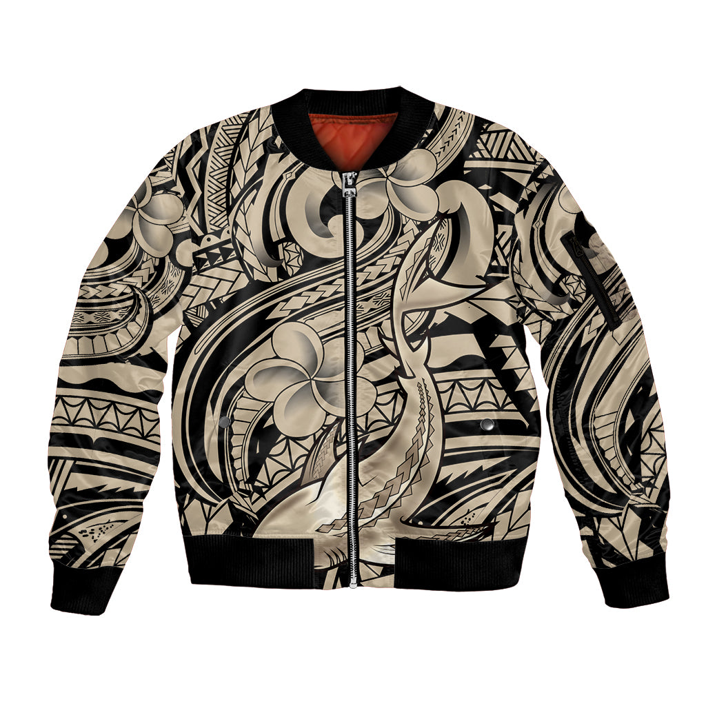 Polynesian Shark Tribal Tattoo Sleeve Zip Bomber Jacket Beige Style LT9 Unisex Beige - Polynesian Pride