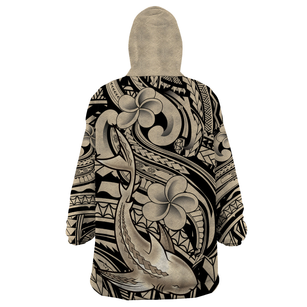 Polynesian Shark Tribal Tattoo Wearable Blanket Hoodie Beige Style LT9 - Polynesian Pride