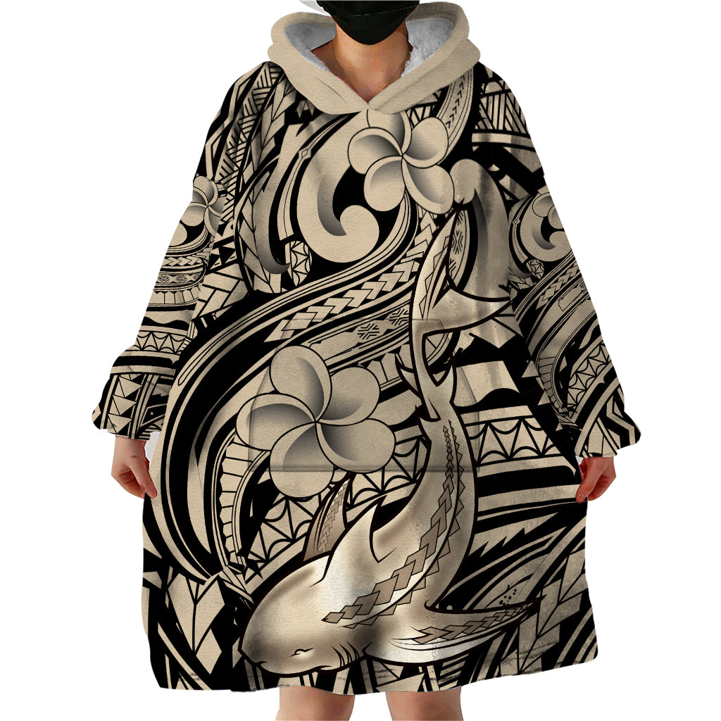 Polynesian Shark Tribal Tattoo Wearable Blanket Hoodie Beige Style LT9 - Polynesian Pride
