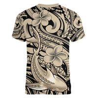 Polynesian Shark Tribal Tattoo Women V Neck T Shirt Beige Style
