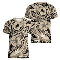 Polynesian Shark Tribal Tattoo Women V Neck T Shirt Beige Style