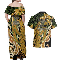 Wallis and Futuna Victory Day Couples Matching Off Shoulder Maxi Dress and Hawaiian Shirt Since 1945 with Polynesian Platinum Floral Tribal LT9 - Polynesian Pride