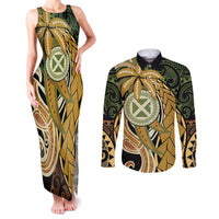 Wallis and Futuna Victory Day Couples Matching Tank Maxi Dress and Long Sleeve Button Shirt Since 1945 with Polynesian Platinum Floral Tribal LT9 Red - Polynesian Pride