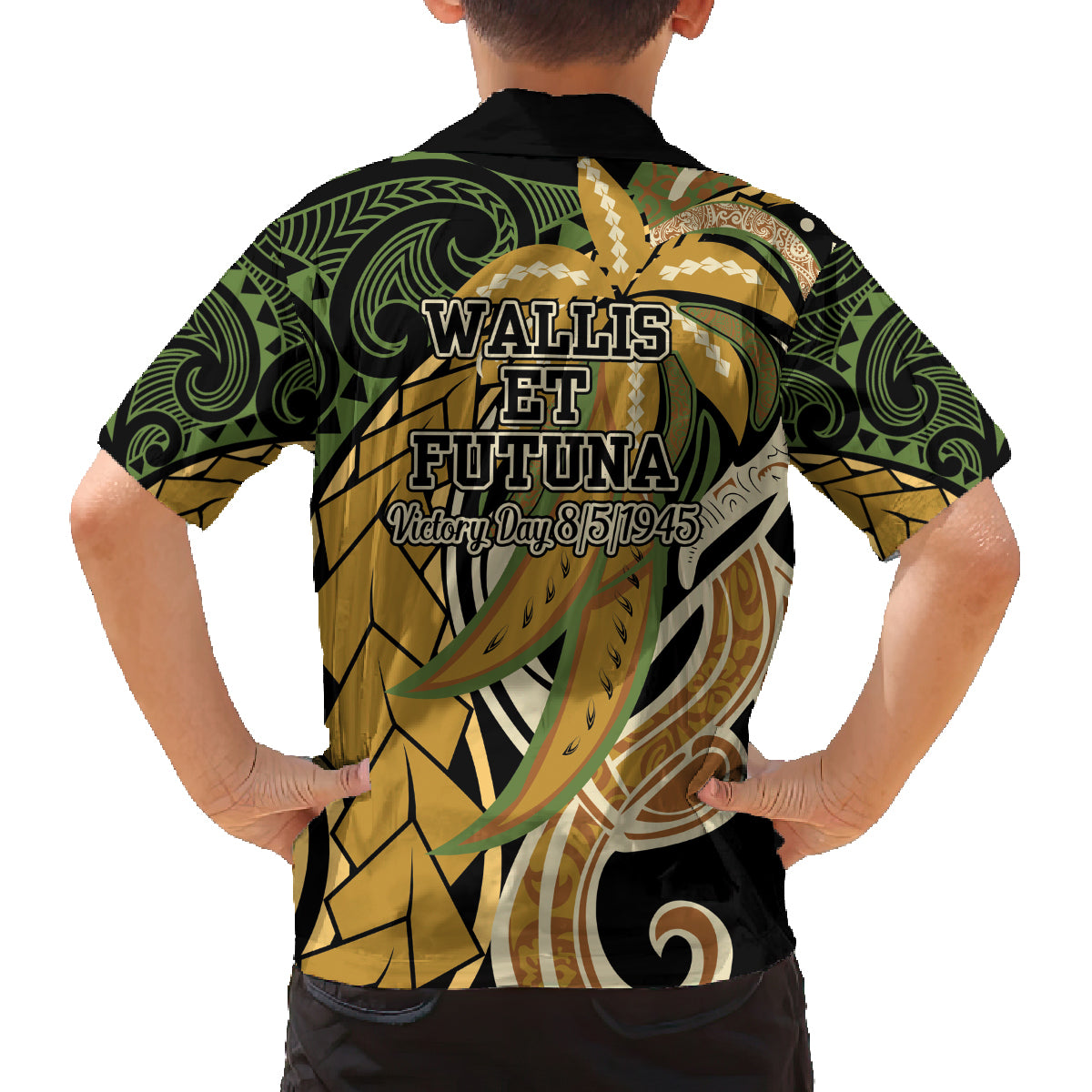 Wallis and Futuna Victory Day Family Matching Long Sleeve Bodycon Dress and Hawaiian Shirt Since 1945 with Polynesian Platinum Floral Tribal LT9 - Polynesian Pride