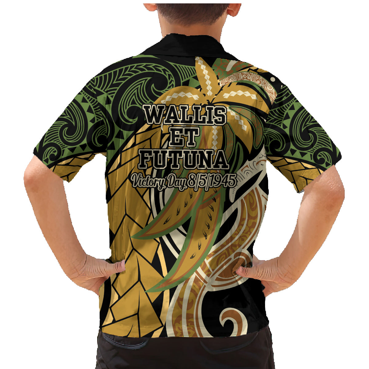 Wallis and Futuna Victory Day Family Matching Mermaid Dress and Hawaiian Shirt Since 1945 with Polynesian Platinum Floral Tribal LT9 - Polynesian Pride
