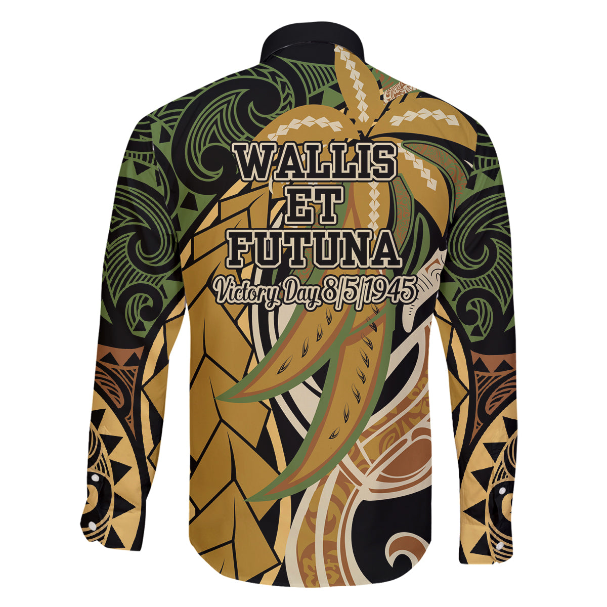 Wallis and Futuna Victory Day Family Matching Mermaid Dress and Hawaiian Shirt Since 1945 with Polynesian Platinum Floral Tribal LT9 - Polynesian Pride