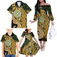 Wallis and Futuna Victory Day Family Matching Off The Shoulder Long Sleeve Dress and Hawaiian Shirt Since 1945 with Polynesian Platinum Floral Tribal LT9 - Polynesian Pride