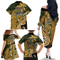 Wallis and Futuna Victory Day Family Matching Off The Shoulder Long Sleeve Dress and Hawaiian Shirt Since 1945 with Polynesian Platinum Floral Tribal LT9 - Polynesian Pride