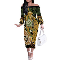 Wallis and Futuna Victory Day Family Matching Off The Shoulder Long Sleeve Dress and Hawaiian Shirt Since 1945 with Polynesian Platinum Floral Tribal LT9 Mom's Dress Red - Polynesian Pride