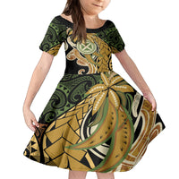 Wallis and Futuna Victory Day Family Matching Off Shoulder Short Dress and Hawaiian Shirt Since 1945 with Polynesian Platinum Floral Tribal LT9 Daughter's Dress Red - Polynesian Pride