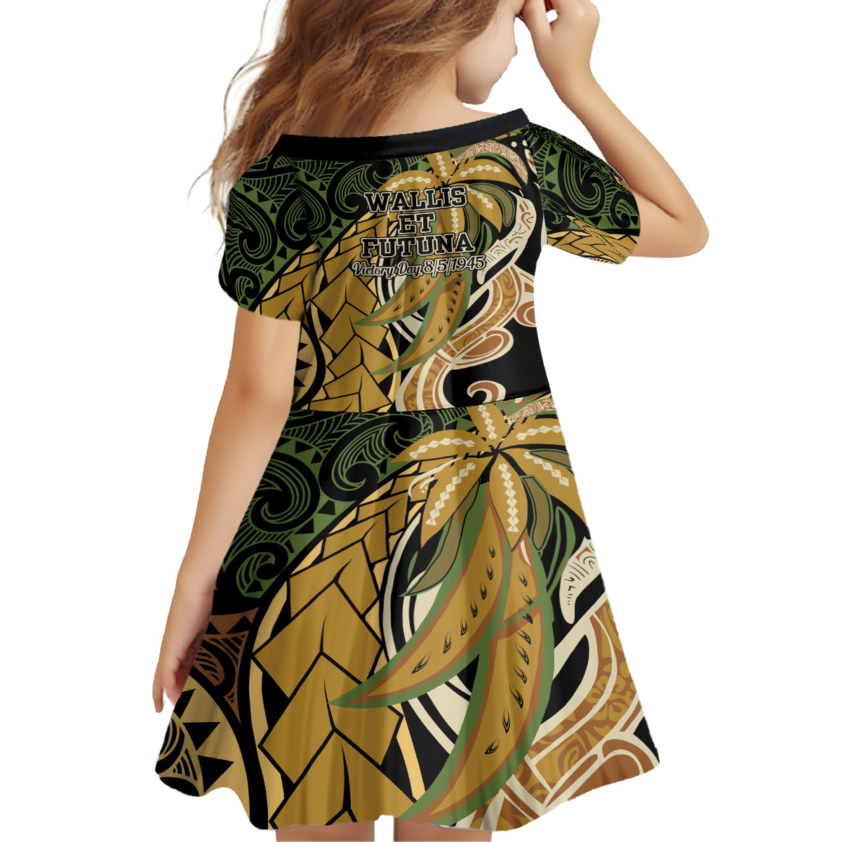 Wallis and Futuna Victory Day Family Matching Off Shoulder Short Dress and Hawaiian Shirt Since 1945 with Polynesian Platinum Floral Tribal LT9 - Polynesian Pride