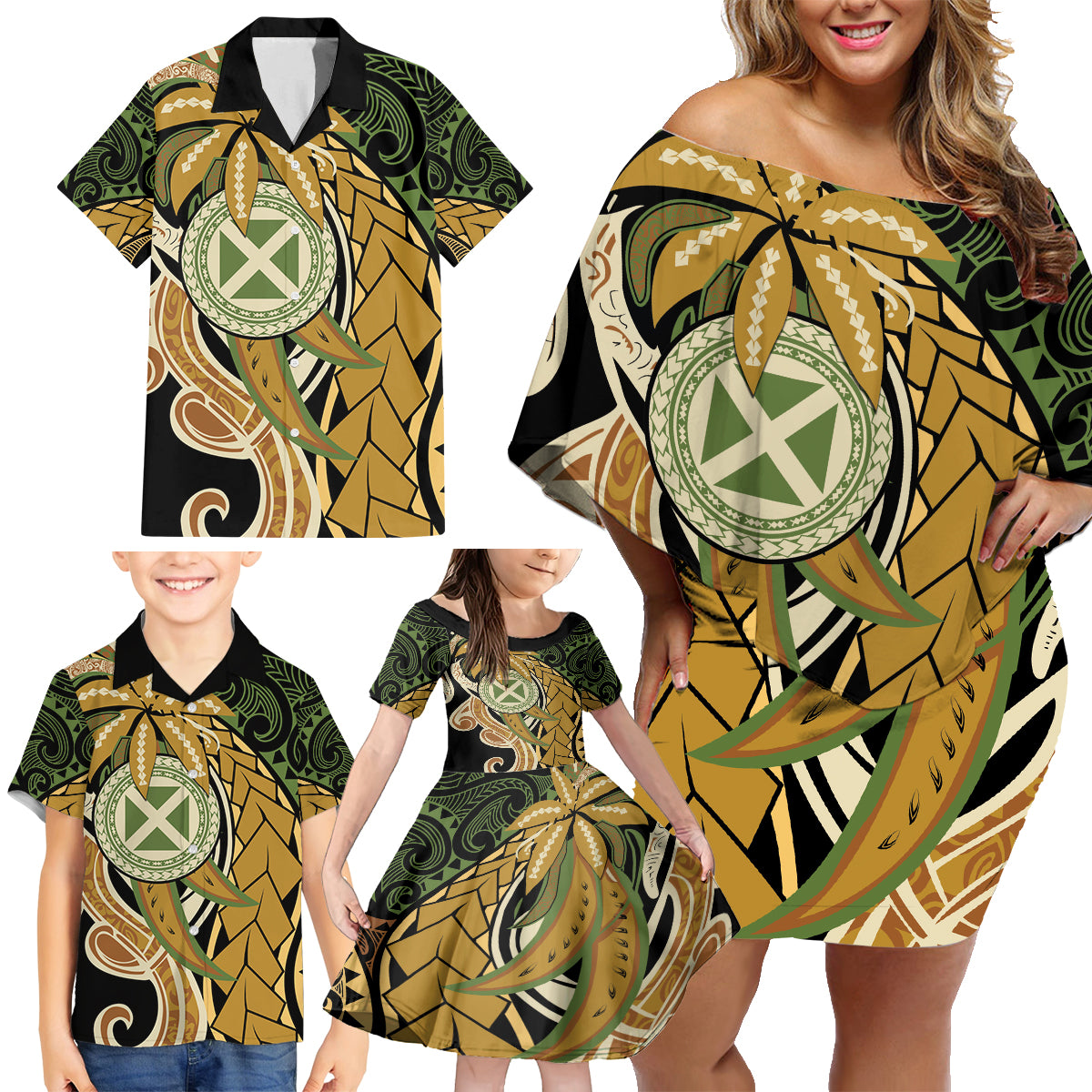 Wallis and Futuna Victory Day Family Matching Off Shoulder Short Dress and Hawaiian Shirt Since 1945 with Polynesian Platinum Floral Tribal LT9 - Polynesian Pride