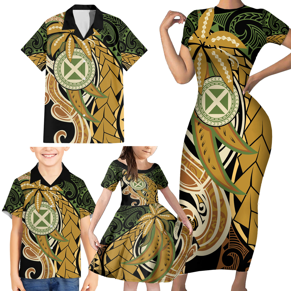 Wallis and Futuna Victory Day Family Matching Short Sleeve Bodycon Dress and Hawaiian Shirt Since 1945 with Polynesian Platinum Floral Tribal LT9 - Polynesian Pride