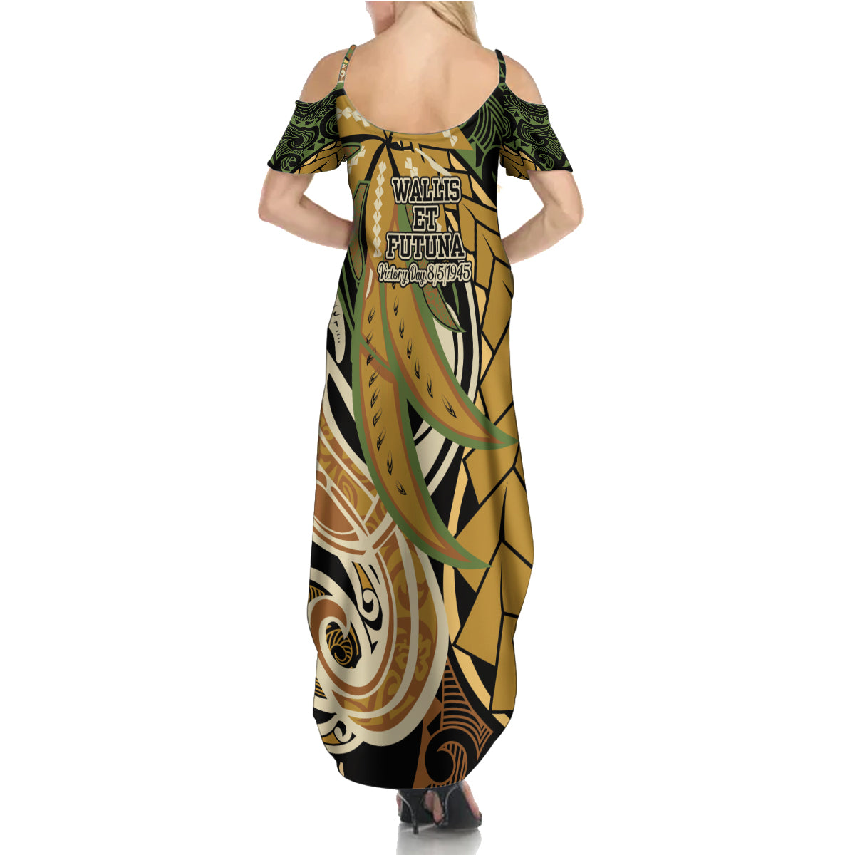 Wallis and Futuna Victory Day Family Matching Summer Maxi Dress and Hawaiian Shirt Since 1945 with Polynesian Platinum Floral Tribal LT9 - Polynesian Pride