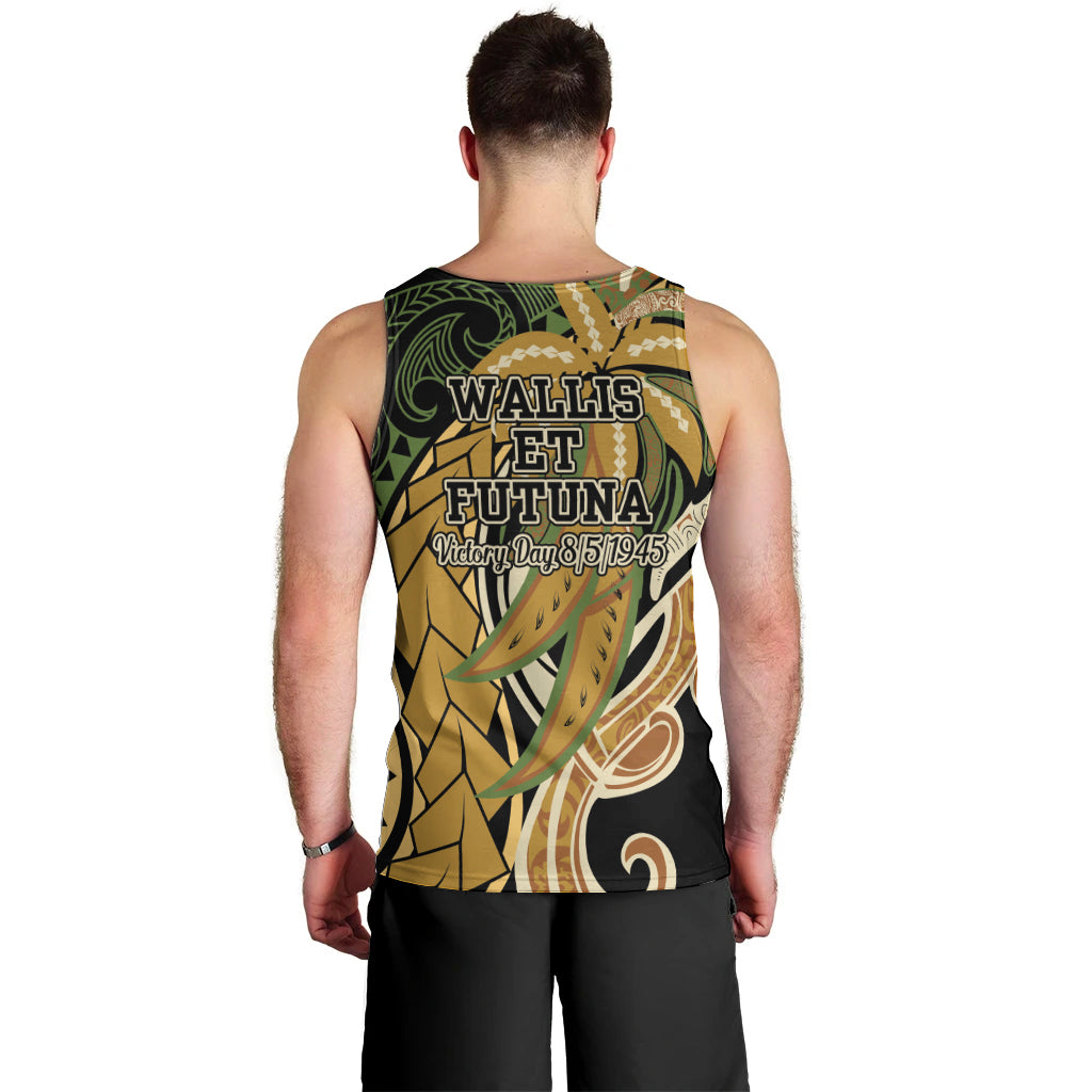 Wallis and Futuna Victory Day Men Tank Top Since 1945 with Polynesian Platinum Floral Tribal
