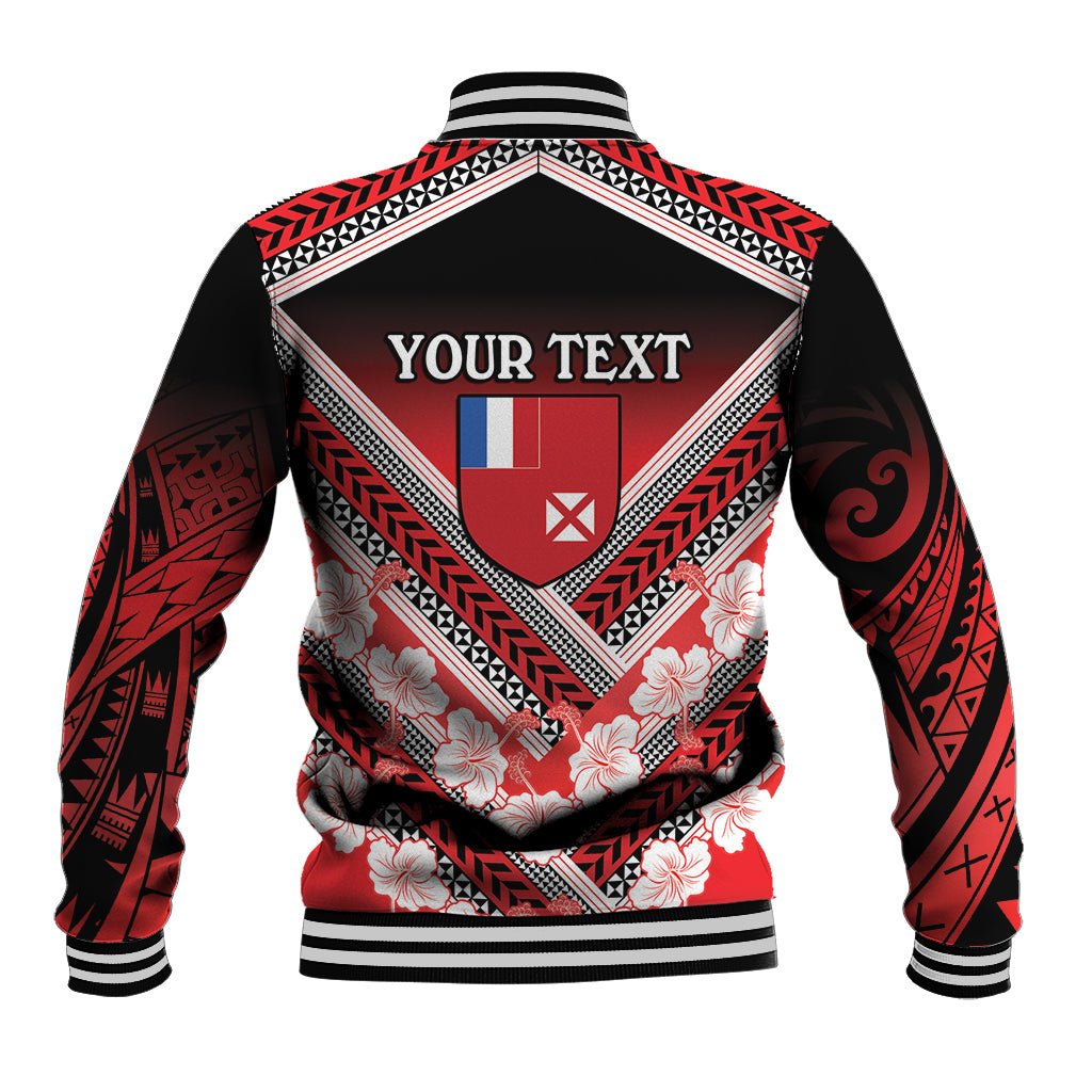 Personalised Wallis et Futuna Baseball Jacket Hibiscus and Polynesian Tribal Tattoos