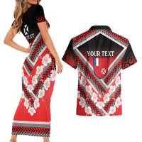 Personalised Wallis et Futuna Couples Matching Short Sleeve Bodycon Dress and Hawaiian Shirt Hibiscus and Polynesian Tribal Tattoos LT9 - Polynesian Pride