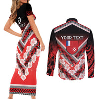 Personalised Wallis et Futuna Couples Matching Short Sleeve Bodycon Dress and Long Sleeve Button Shirt Hibiscus and Polynesian Tribal Tattoos LT9 - Polynesian Pride