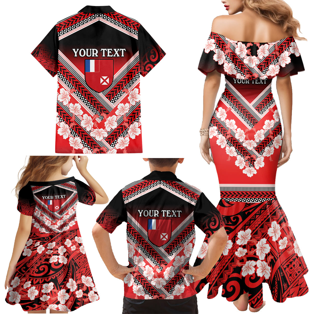 Personalised Wallis et Futuna Family Matching Mermaid Dress and Hawaiian Shirt Hibiscus and Polynesian Tribal Tattoos LT9 - Polynesian Pride