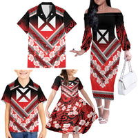 Personalised Wallis et Futuna Family Matching Off The Shoulder Long Sleeve Dress and Hawaiian Shirt Hibiscus and Polynesian Tribal Tattoos LT9 - Polynesian Pride