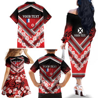 Personalised Wallis et Futuna Family Matching Off The Shoulder Long Sleeve Dress and Hawaiian Shirt Hibiscus and Polynesian Tribal Tattoos LT9 - Polynesian Pride