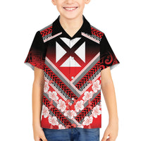 Personalised Wallis et Futuna Family Matching Off The Shoulder Long Sleeve Dress and Hawaiian Shirt Hibiscus and Polynesian Tribal Tattoos LT9 Son's Shirt Red - Polynesian Pride