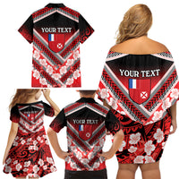 Personalised Wallis et Futuna Family Matching Off Shoulder Short Dress and Hawaiian Shirt Hibiscus and Polynesian Tribal Tattoos LT9 - Polynesian Pride