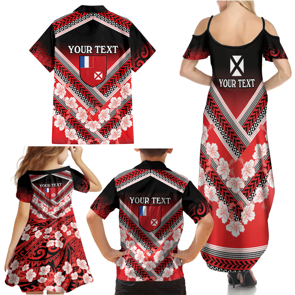 Personalised Wallis et Futuna Family Matching Summer Maxi Dress and Hawaiian Shirt Hibiscus and Polynesian Tribal Tattoos LT9 - Polynesian Pride