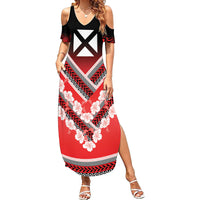Personalised Wallis et Futuna Family Matching Summer Maxi Dress and Hawaiian Shirt Hibiscus and Polynesian Tribal Tattoos LT9 Mom's Dress Red - Polynesian Pride