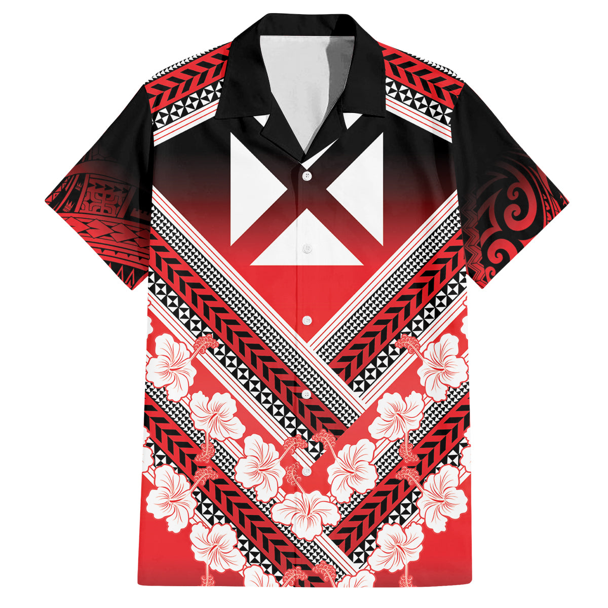 Personalised Wallis et Futuna Family Matching Tank Maxi Dress and Hawaiian Shirt Hibiscus and Polynesian Tribal Tattoos LT9 Dad's Shirt - Short Sleeve Red - Polynesian Pride