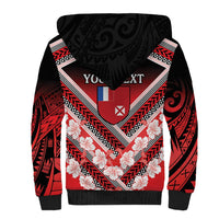Personalised Wallis et Futuna Sherpa Hoodie Hibiscus and Polynesian Tribal Tattoos