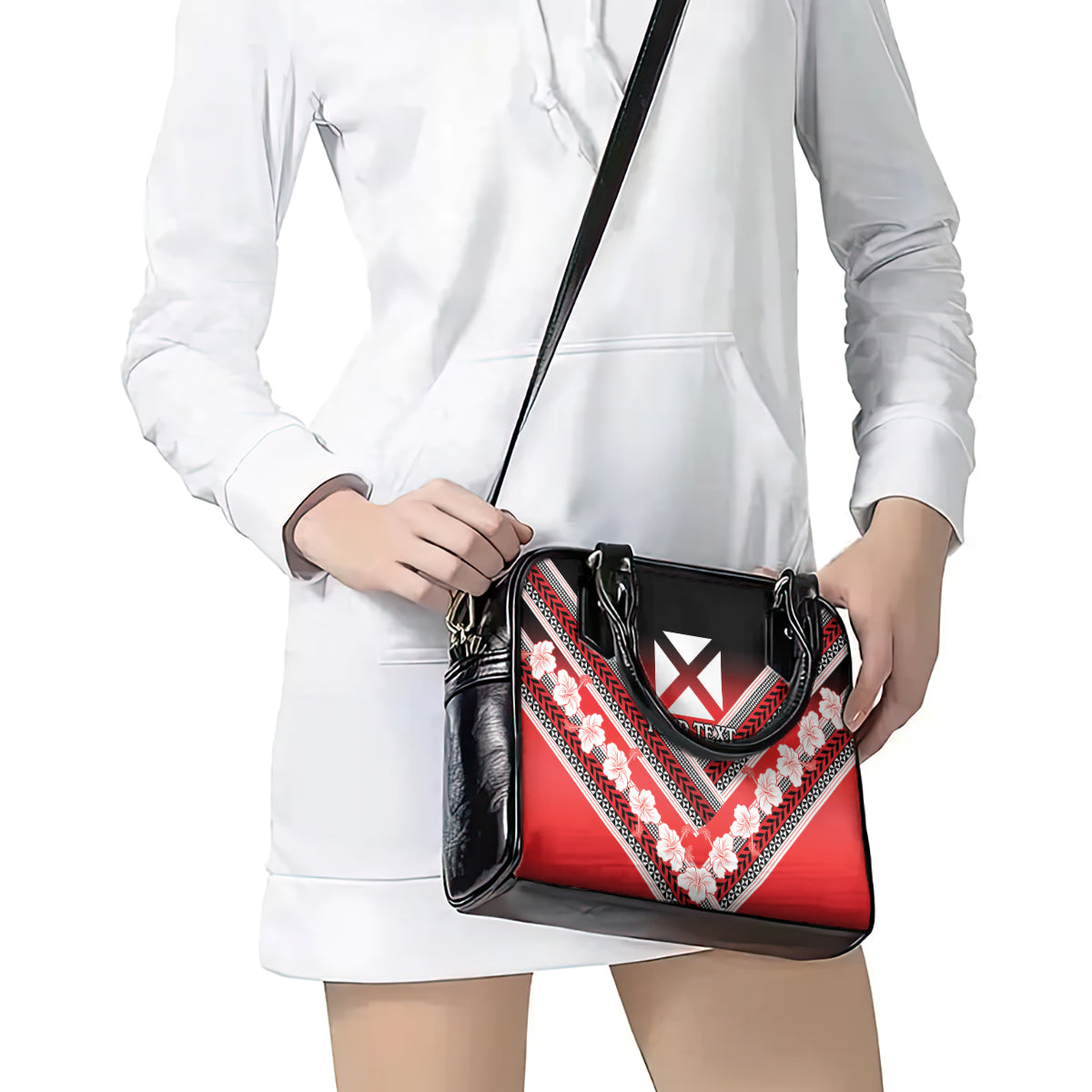 Personalised Wallis et Futuna Shoulder Handbag Hibiscus and Polynesian Tribal Tattoos