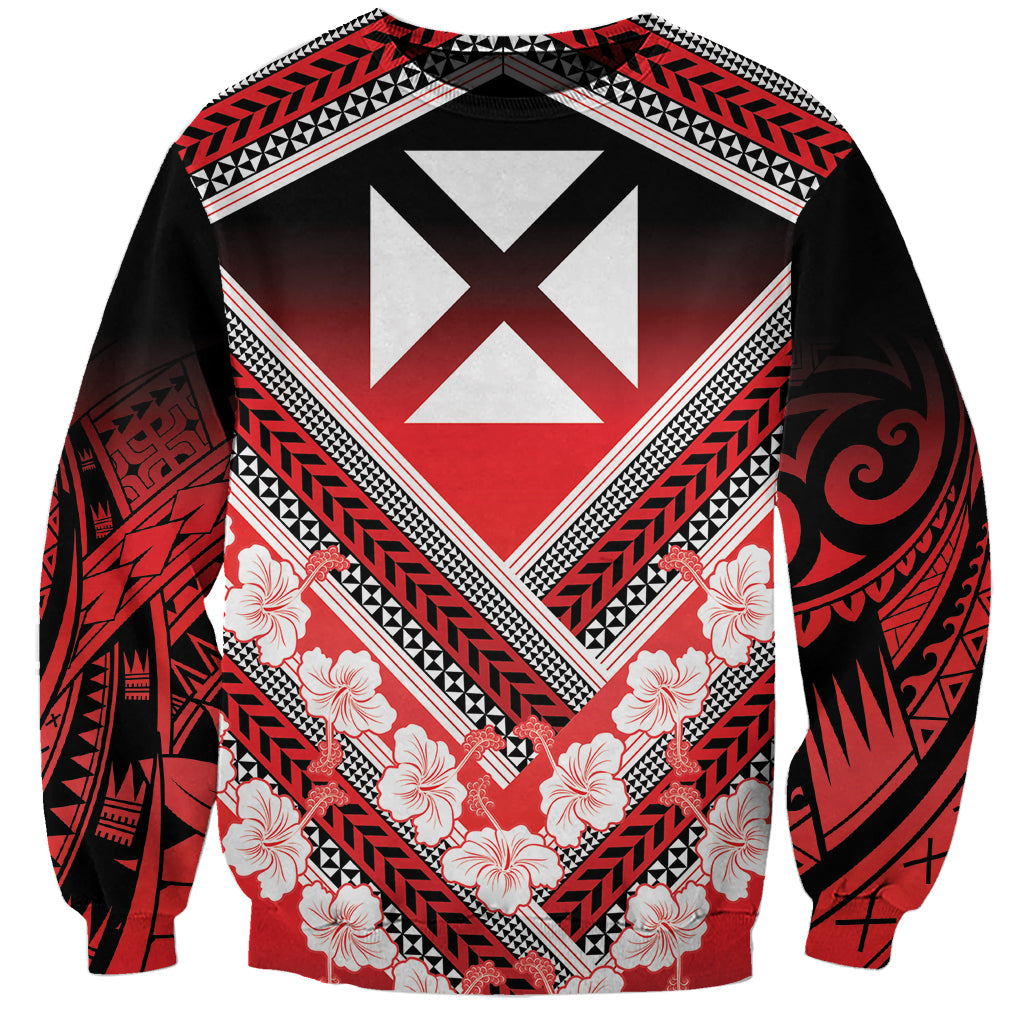 Personalised Wallis et Futuna Sweatshirt Hibiscus and Polynesian Tribal Tattoos