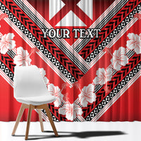Personalised Wallis et Futuna Window Curtain Hibiscus and Polynesian Tribal Tattoos